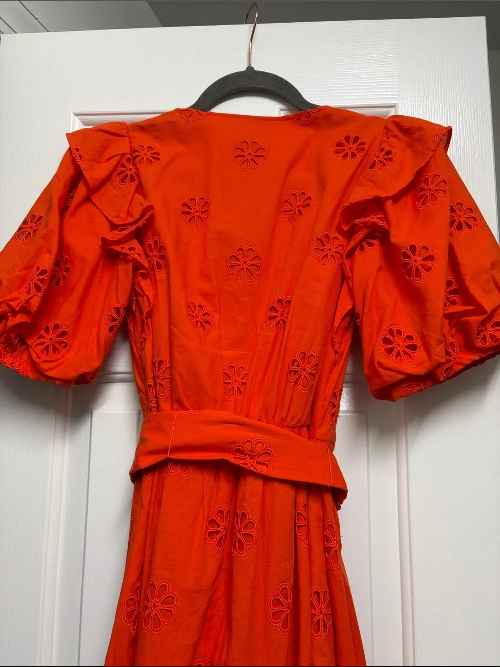 Kate Spade Women's Orange Eyelet Midi Dress with Tie Waist - Picture 6 of 7
